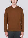 Men V Neck Sweater_Deep Camel