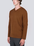 Men V Neck Sweater_Deep Camel